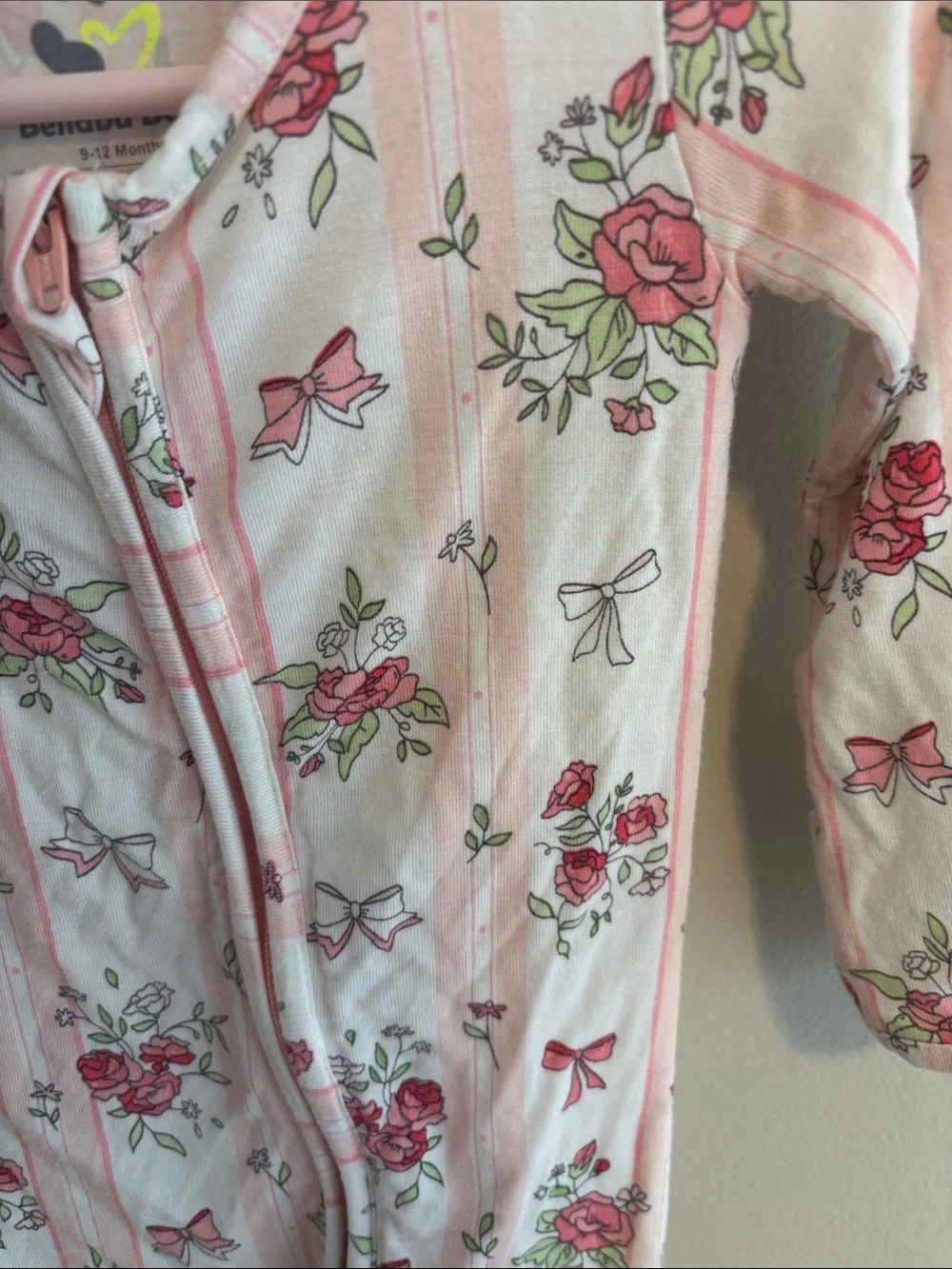 Bellabu Bear Baby Girls Bows & Blooms Bamboo Convertible Footie Romper 9-12M